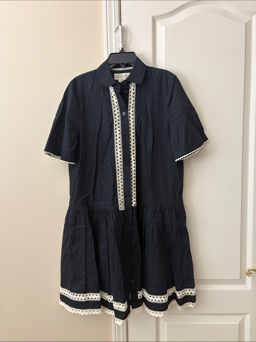 Kate Spade Broome Street Navy Lace-Trim Button-Front Dress